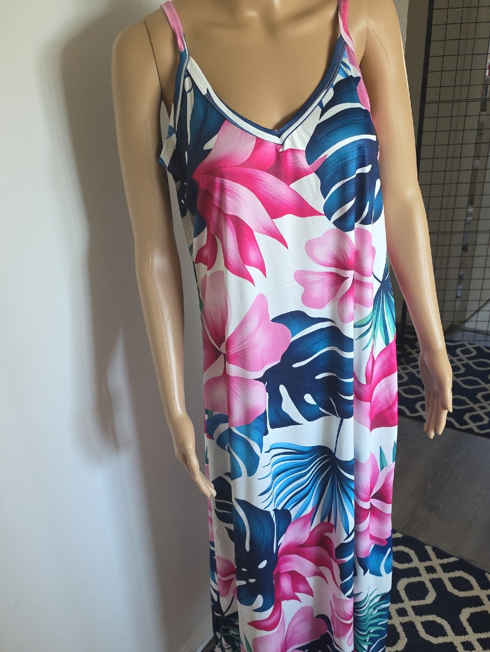 Tropical Floral Maxi Dress — Pink & Blue Swimwear Cover